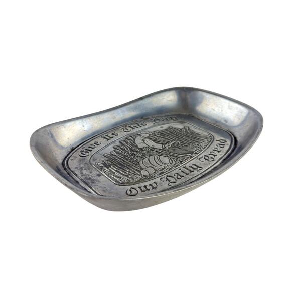 Vintage Duratale Leonard Pewter Bread Tray Give Us This Day Religious Decor - Picture 9 of 10